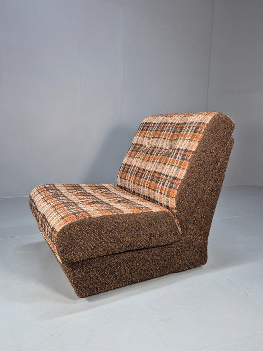 Vintage Sofabed Chair Schreiber Put U Up Checked Brown Wool 1970s EB9987 M4SS1