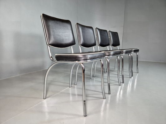 4 Vintage American Kitsch Kitchen Chairs Chrome and BlackVinyl Retro EB7322 MDIN - UKDK FURNITURE