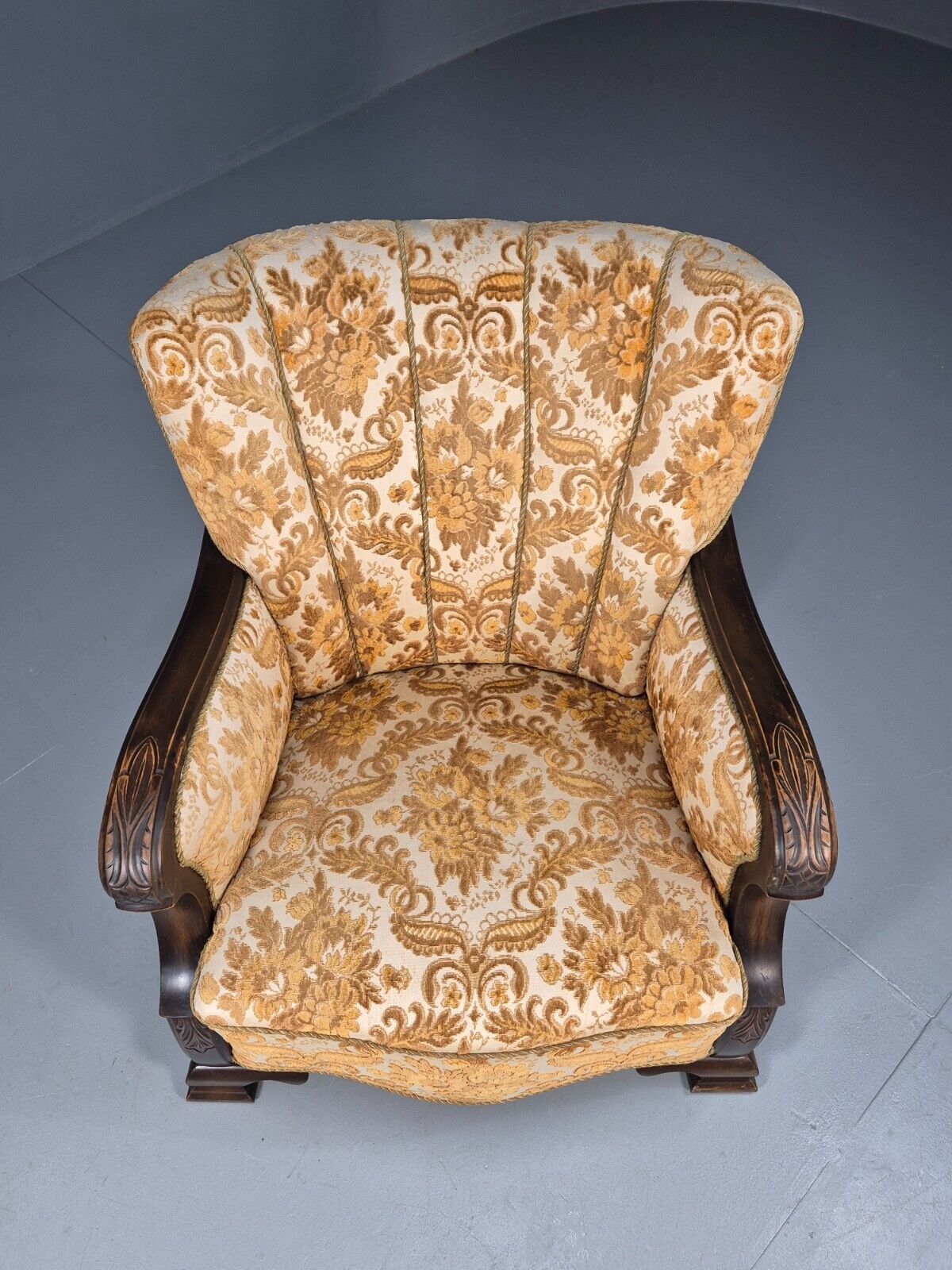 Vintage Danish Lounge Chair Oranges and browns Carved Wood 1950s EB8931 VCLO - UKDK FURNITURE