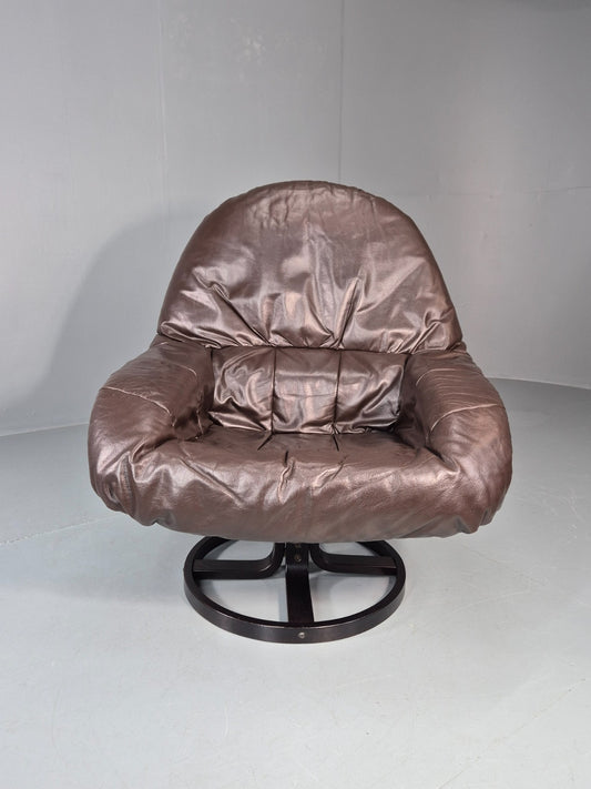 Swivel and Rock Bentwood Chair Danish Leather Vinyl 1980s Vintage EB11414 MBEN1