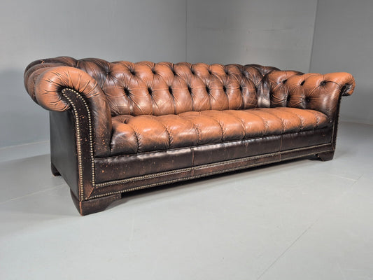 Vintage Chesterfield Sofa Tan Brown Leather Danish Made 1970s Retro EB8793 VCHE - UKDK FURNITURE