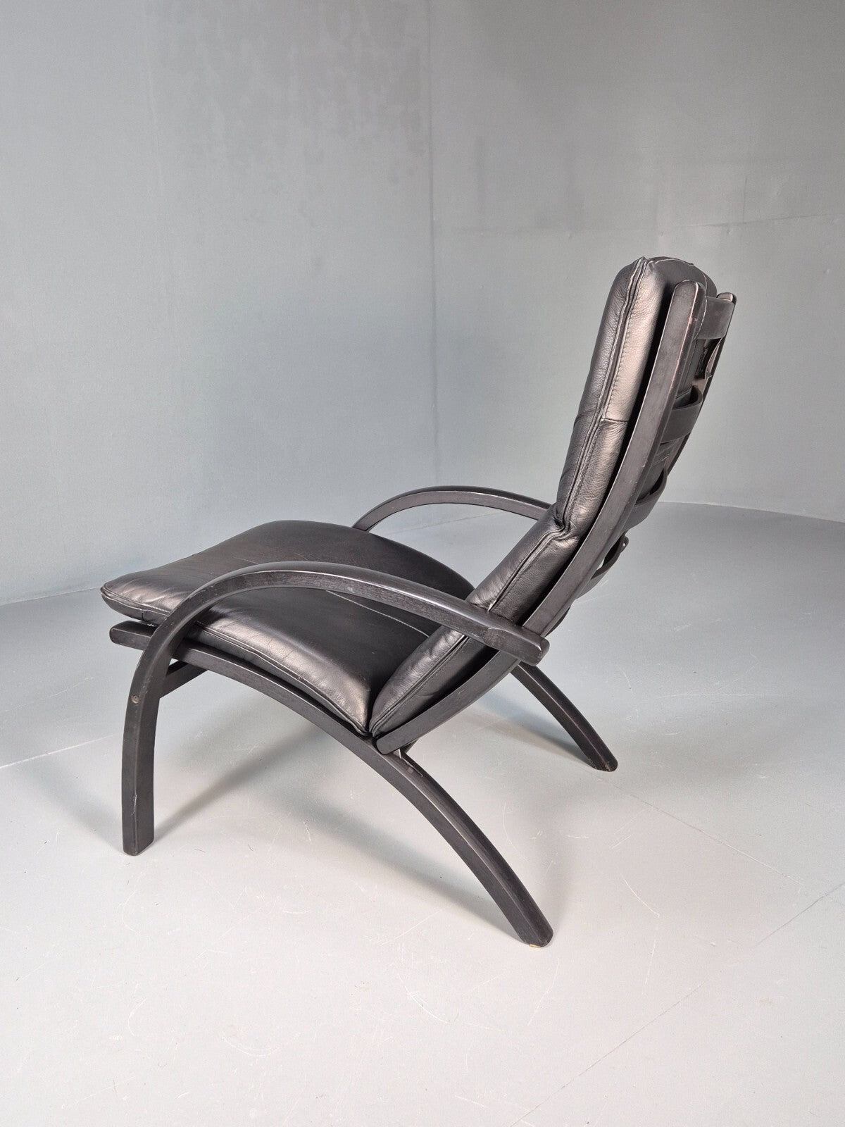 Vintage Danish Bentwood Armchair Black Leather Black Frame Reclining EB8770 MBEN - UKDK FURNITURE