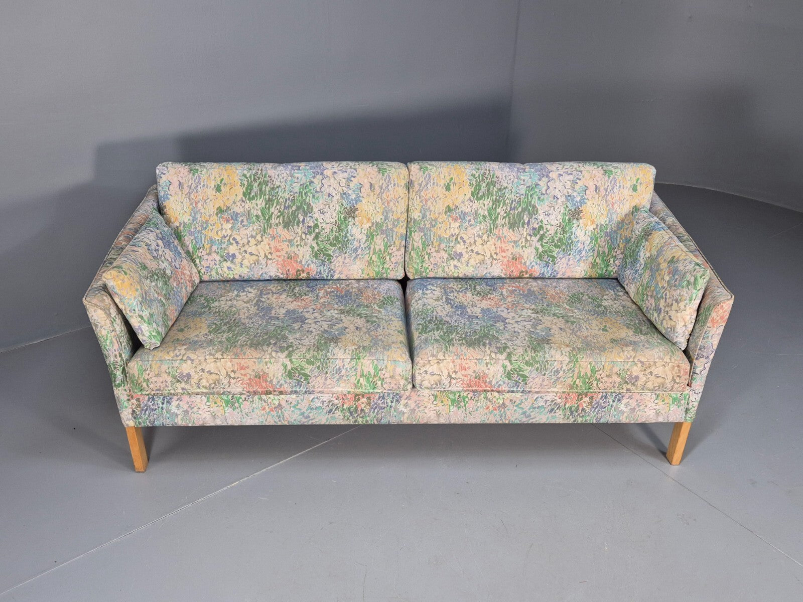 Vintage Two Seater Sofa Danish Mid Century Floral Fabric Beech Legs EB9584 M3SS - UKDK FURNITURE