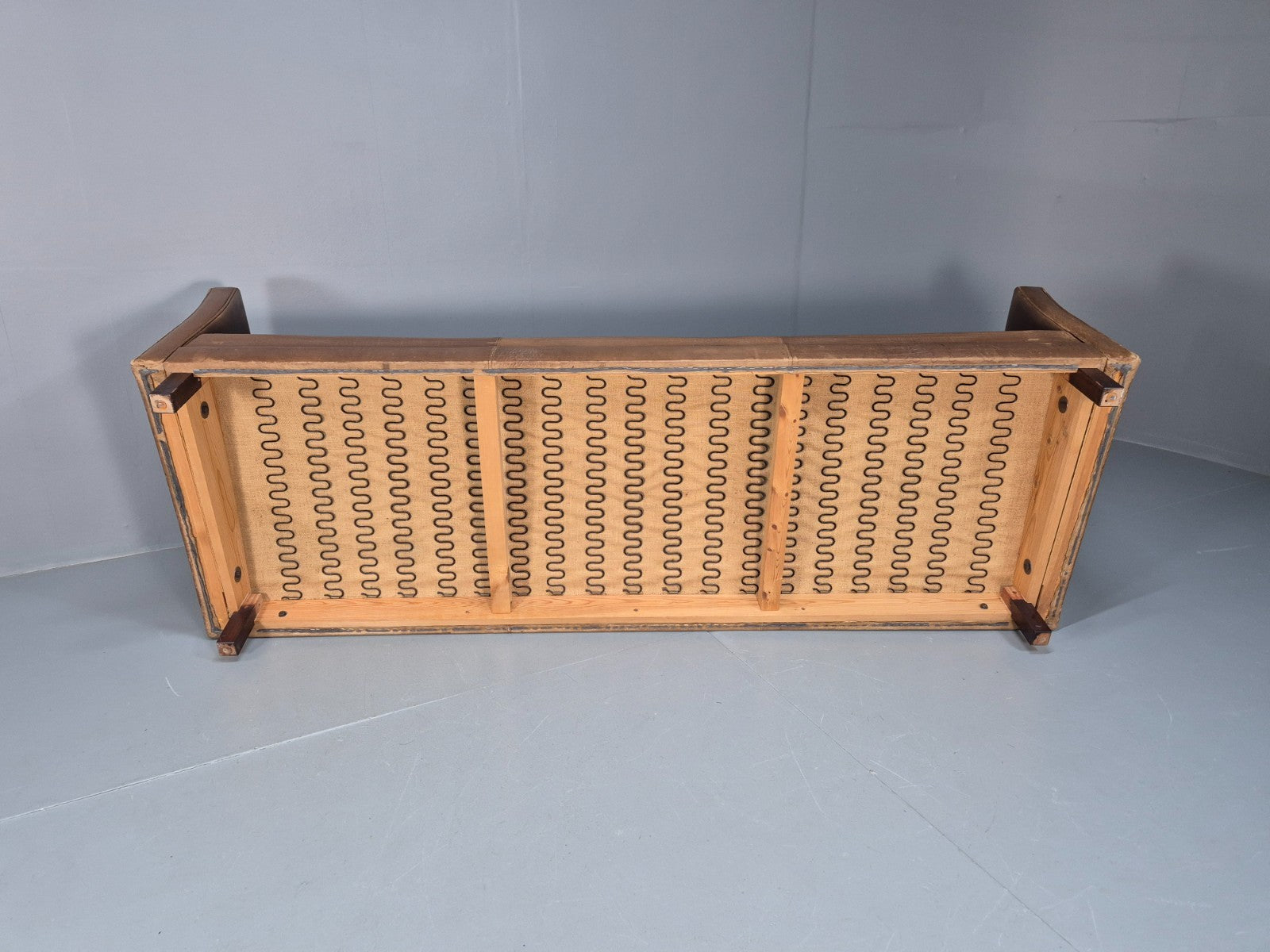 Mid Century 3 Seater Leather Sofa Danish Tan Leather  1970s Retro EB10102 M3SS9