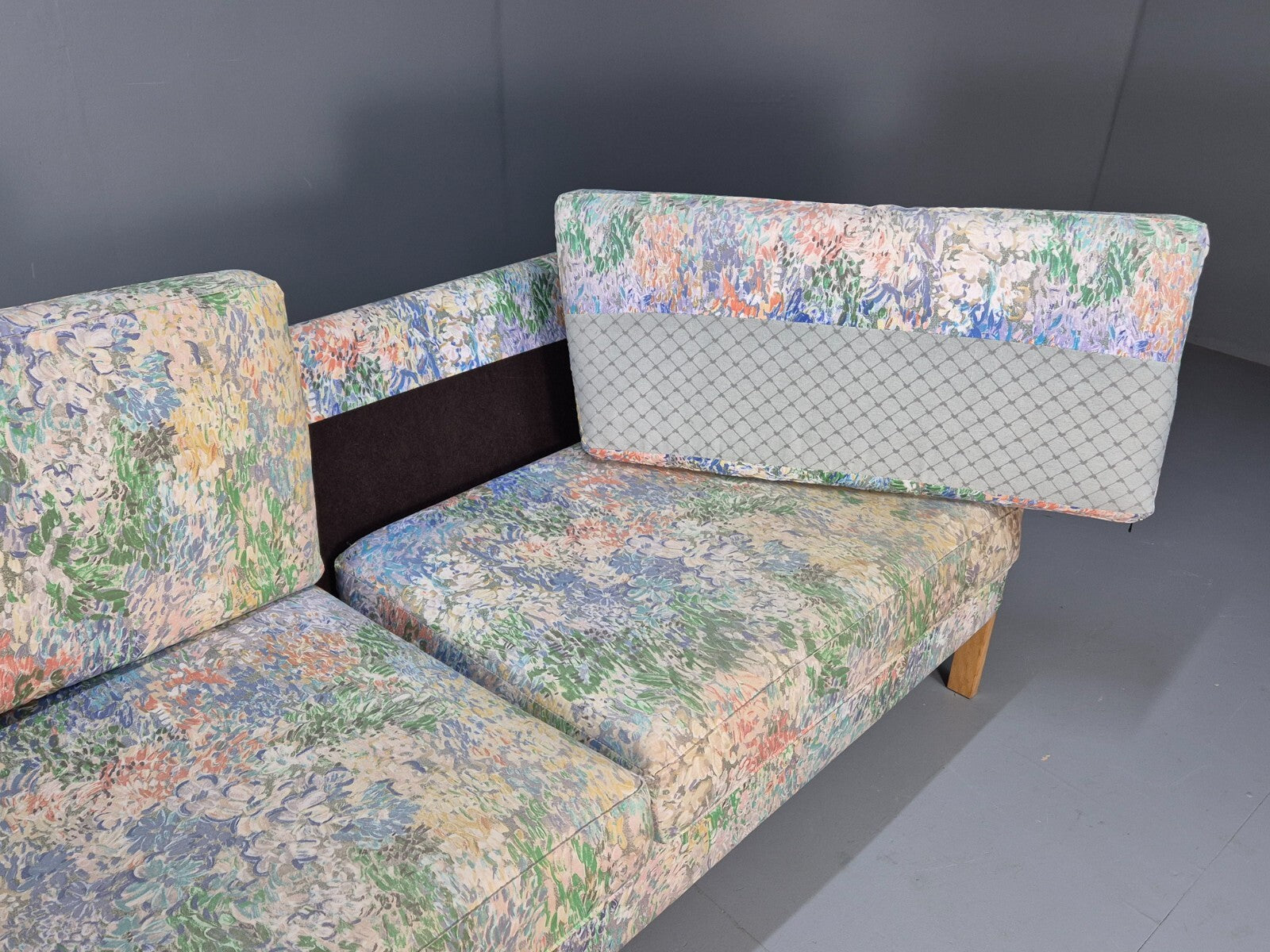 Vintage Two Seater Sofa Danish Mid Century Floral Fabric Beech Legs EB9584 M3SS - UKDK FURNITURE