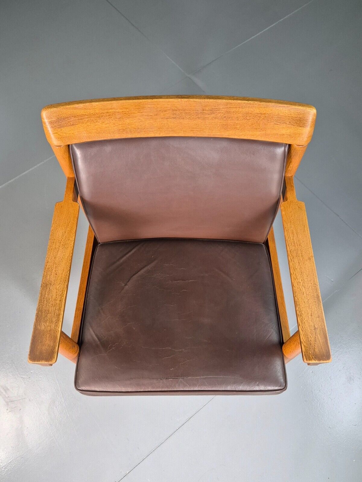 Vintage Scandinavian Elbow Chair Brown Leather Oak Frame Retro MCM EB7067 MNOR - UKDK FURNITURE