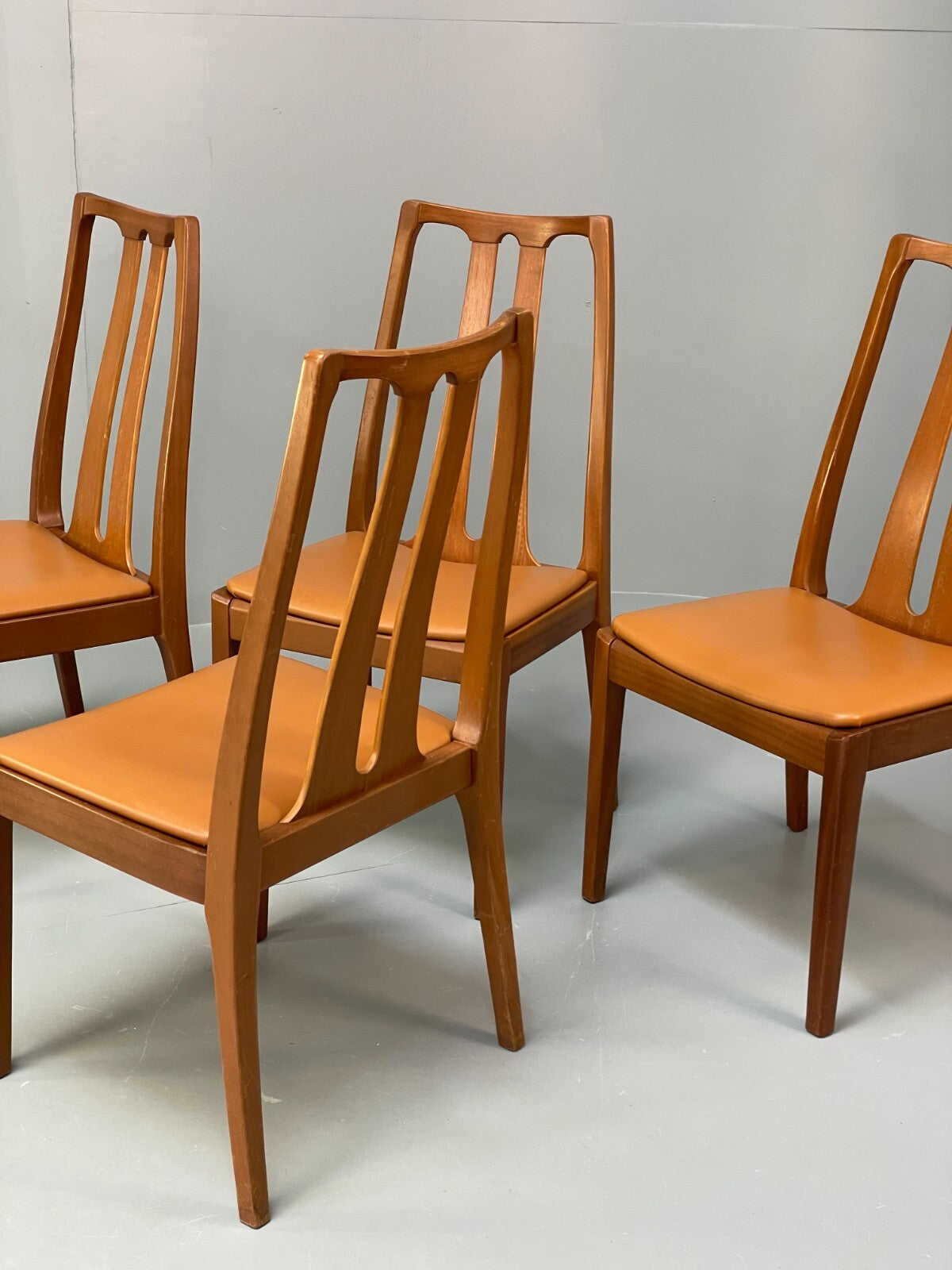 Vintage Nathan Tan Dining Chairs Set Of 4 Vinyl Mahogany 1970s EB9727 MDIN - UKDK FURNITURE