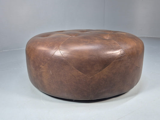 Extra Large`Vintage Footstool Circular Brown Leather Modern Retro EB10706 MFOO1
