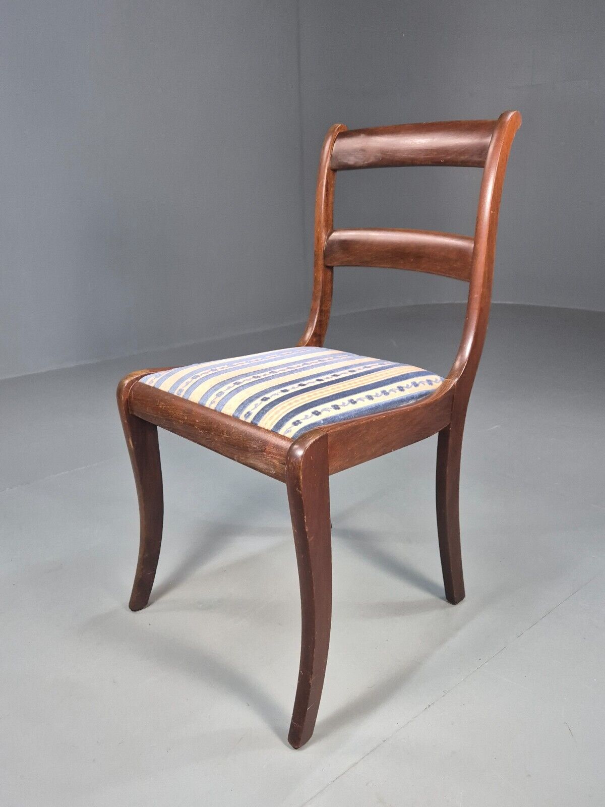 Vintage Danish Dining Chair Blue Striper Mahogany Georgian 20th C EB1479 VDIN - UKDK FURNITURE