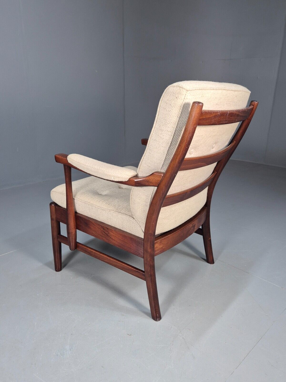 Vintage Danish Lounge Chair Beige Wool Wood Frame 1970s Retro EB8539 MNOR - UKDK FURNITURE