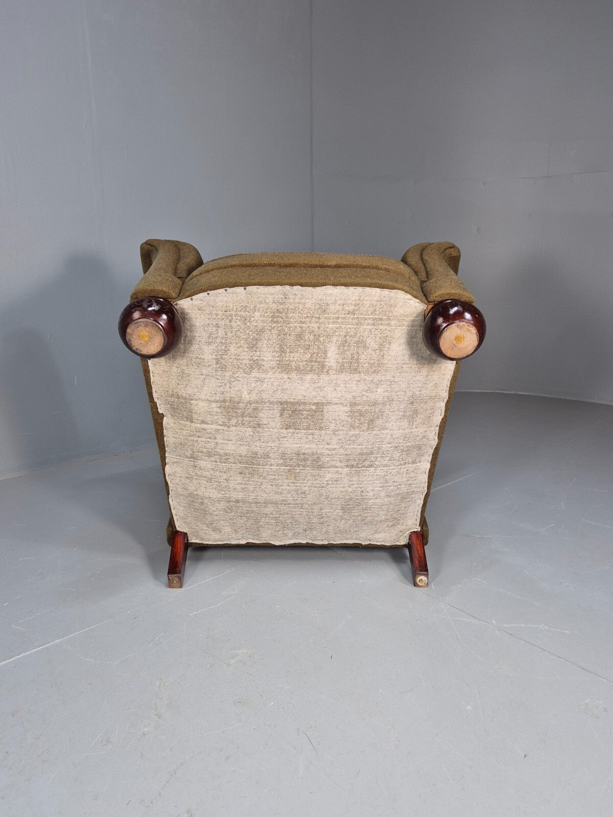 Vintage Danish Lounge Chair Green Wool Upholstery Bun Feet 1920s EB9006 VCLO - UKDK FURNITURE