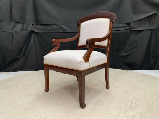 Danish Beech & White Fabric High Backed Chair Vintage Antique Lounge EB2493 VCAR - UKDK FURNITURE