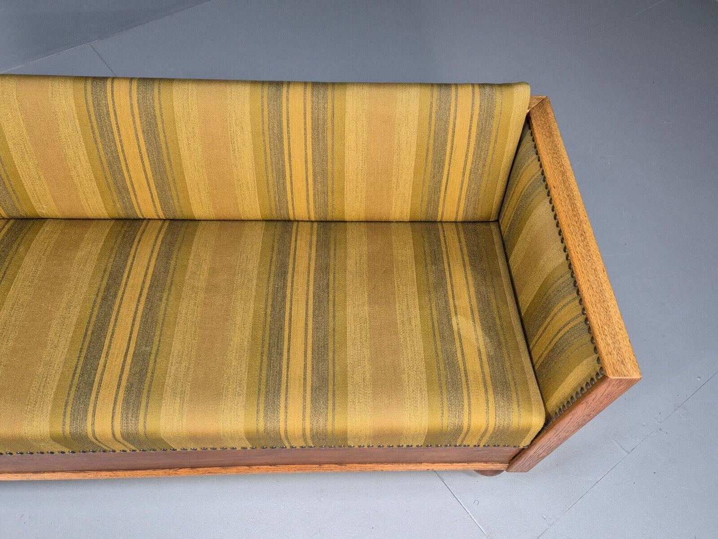 Vintage Danish 3 Seat Sofa Gold Green Wool Oak Frame Antique Style EB8942 V3SS - UKDK FURNITURE