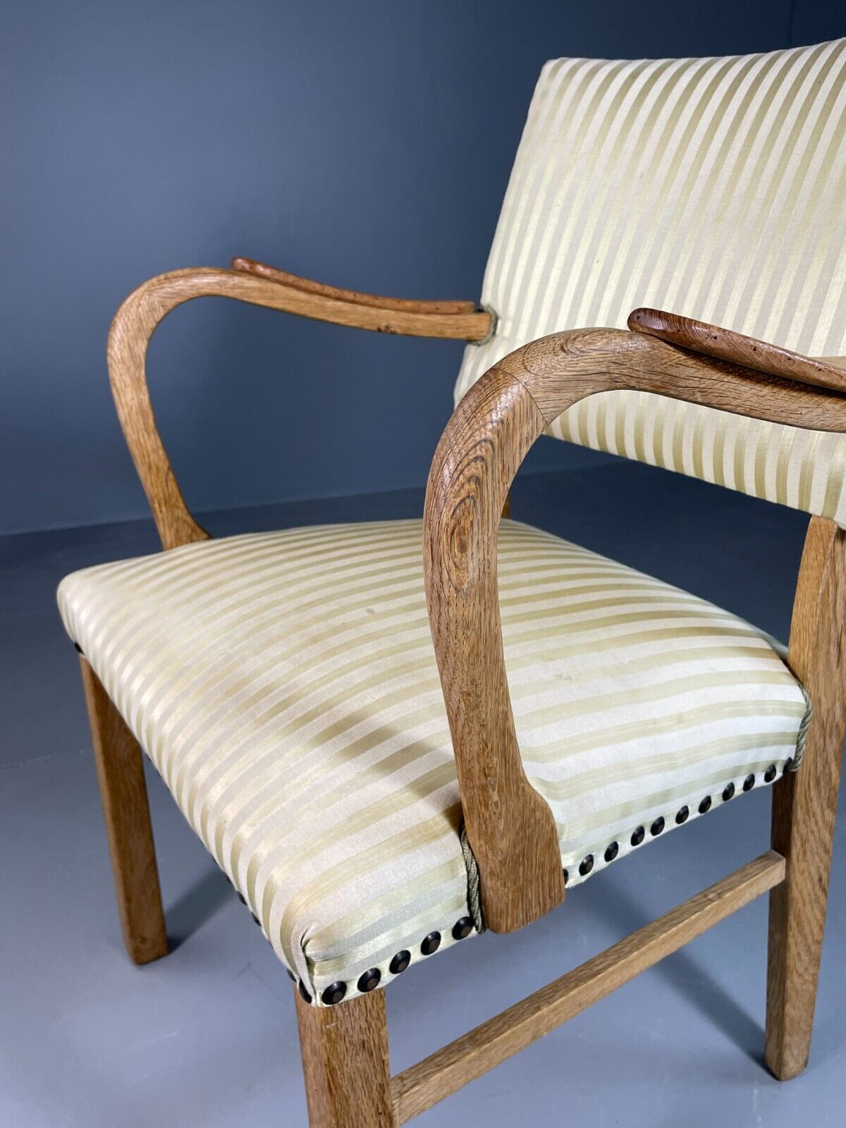 Vintage Danish Desk Chair Green Stripe Oak Frame 1950s Retro MCM EB6706 MDIN - UKDK FURNITURE