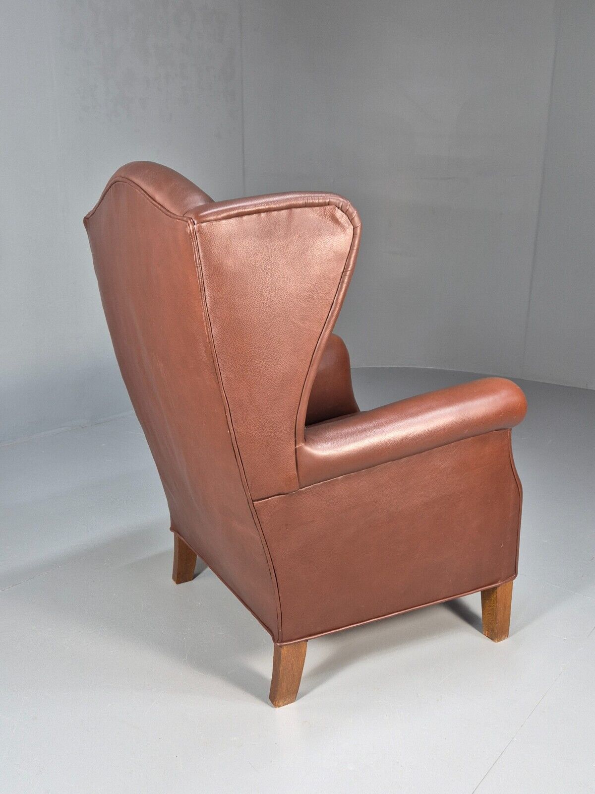 Vintage Danish Wingback Armchair Brown Leather Button Detail EB8782 VLEA - UKDK FURNITURE