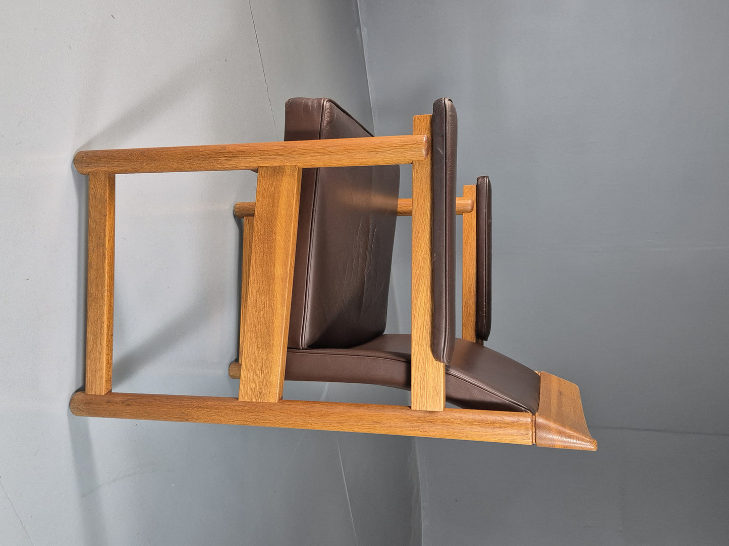 EB7165 Vintage Swedish Elbow Chair Brown Leather Oak 1960s Retro MCM MNOR - UKDK FURNITURE