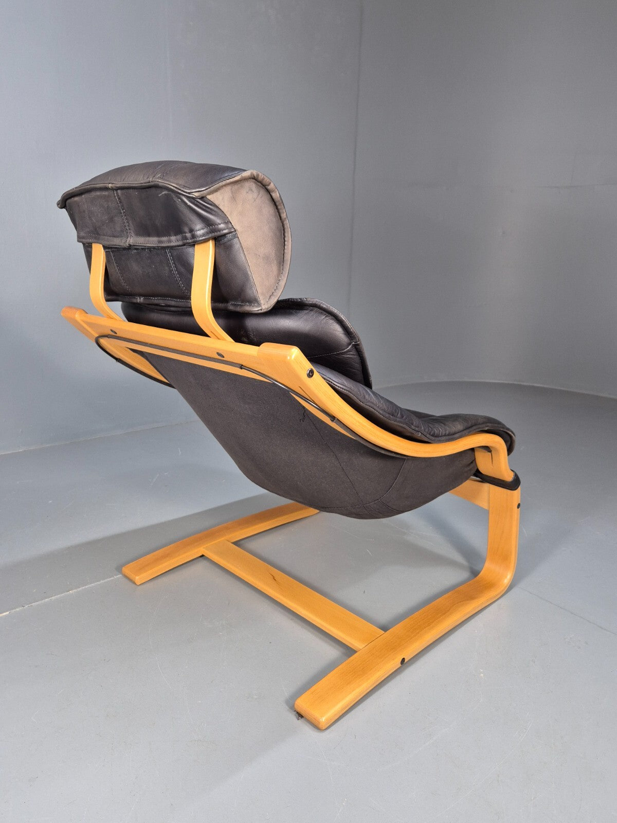 Vintage Danish Lounge Chair Black Leather and Bentwood 1980s Retro EB9496 MBEN - UKDK FURNITURE