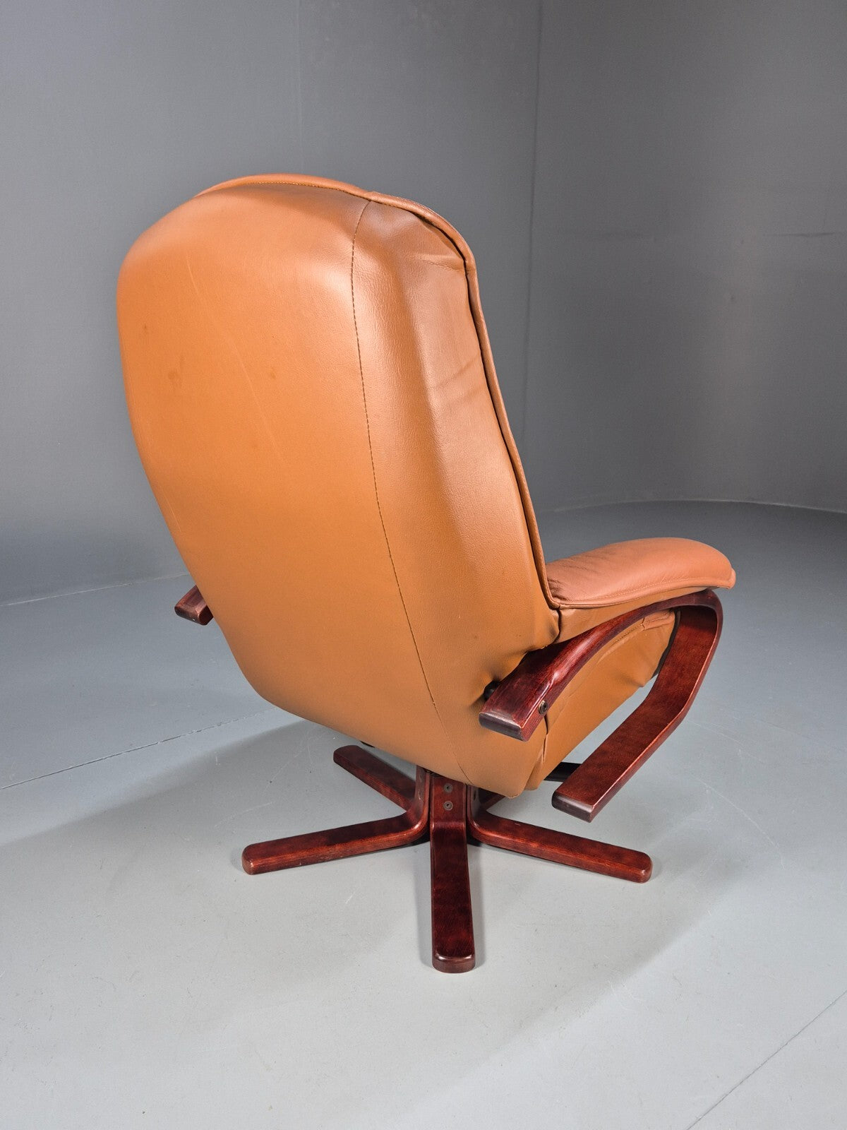 Vintage Tan Leather & Vinyl Swivel & Reclining Chair Danish Retro EB9265 MSWI - UKDK FURNITURE