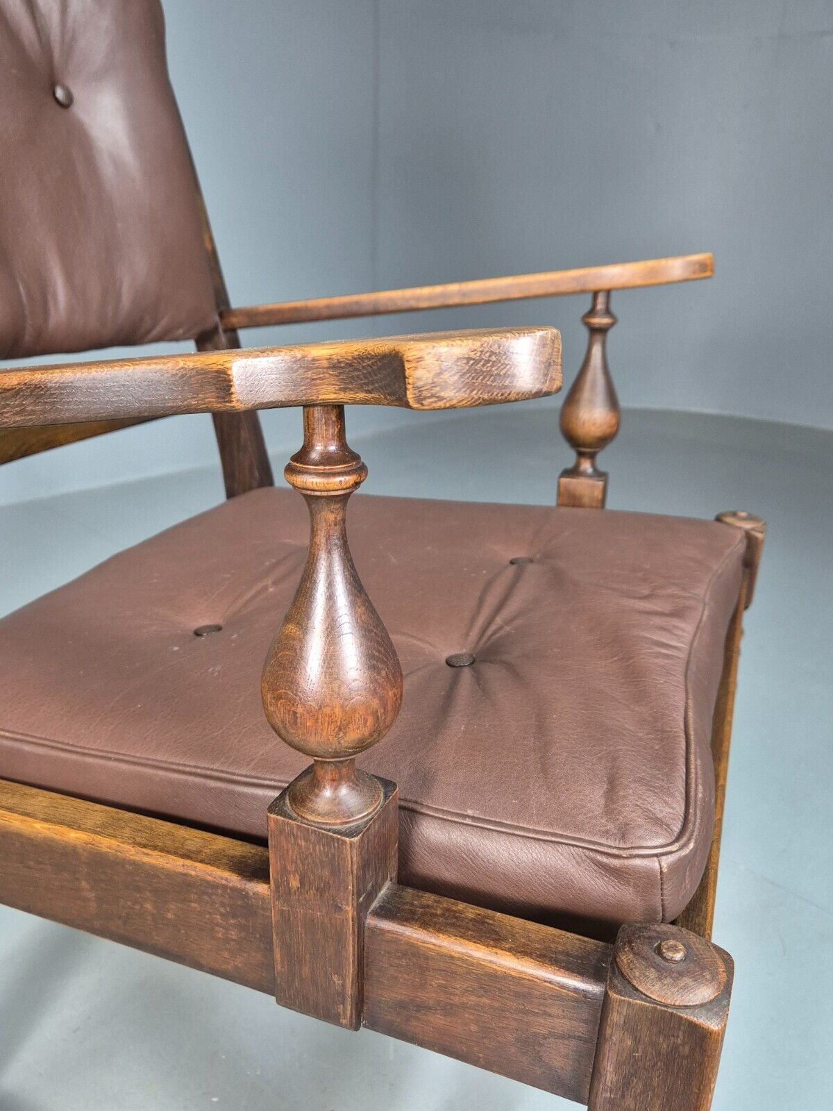 Vintage Danish Lounge Chair Brown leather Oak Frame Jacobean Style EB8089 VCAR - UKDK FURNITURE