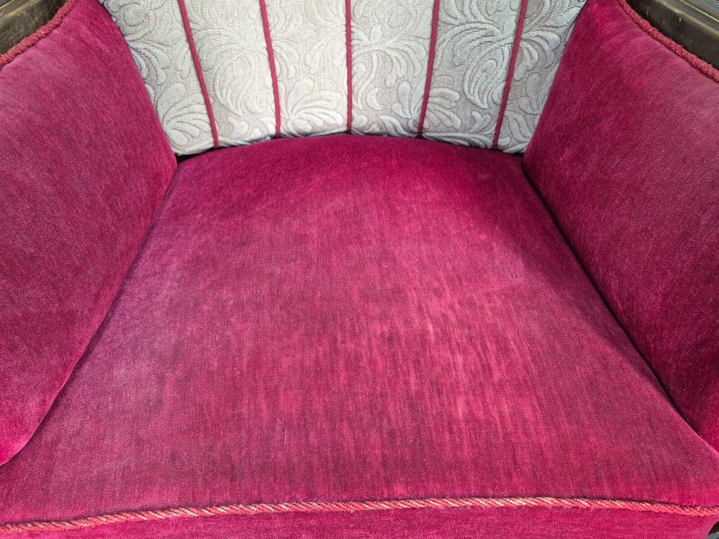 Art Deco Style Armchairs Pair Carved Oak Figures Creme Red Velour EB9586 VCAR - UKDK FURNITURE