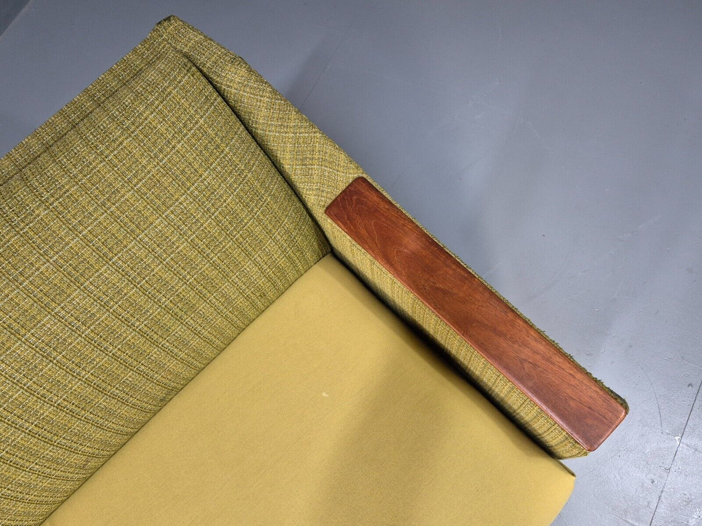 Vintage Danish 2 Seat Sofa Green Wool Teak Arms Retro MCM EB8900 M2SS - UKDK FURNITURE
