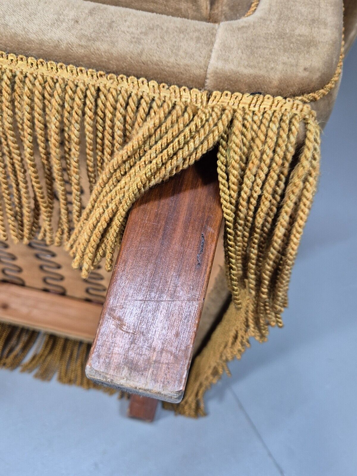Vintage Danish Lounge Chair Gold Velour Tassels 1960s Retro MCM EB8947 VCLO - UKDK FURNITURE