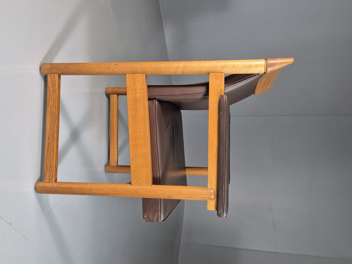 EB7165 Vintage Swedish Elbow Chair Brown Leather Oak 1960s Retro MCM MNOR - UKDK FURNITURE