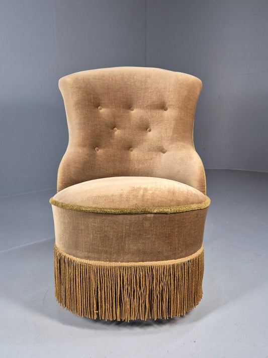 Vintage Danish Taupe Velour Cocktail or Parlour Chair Antique EB9608 VCLO - UKDK FURNITURE