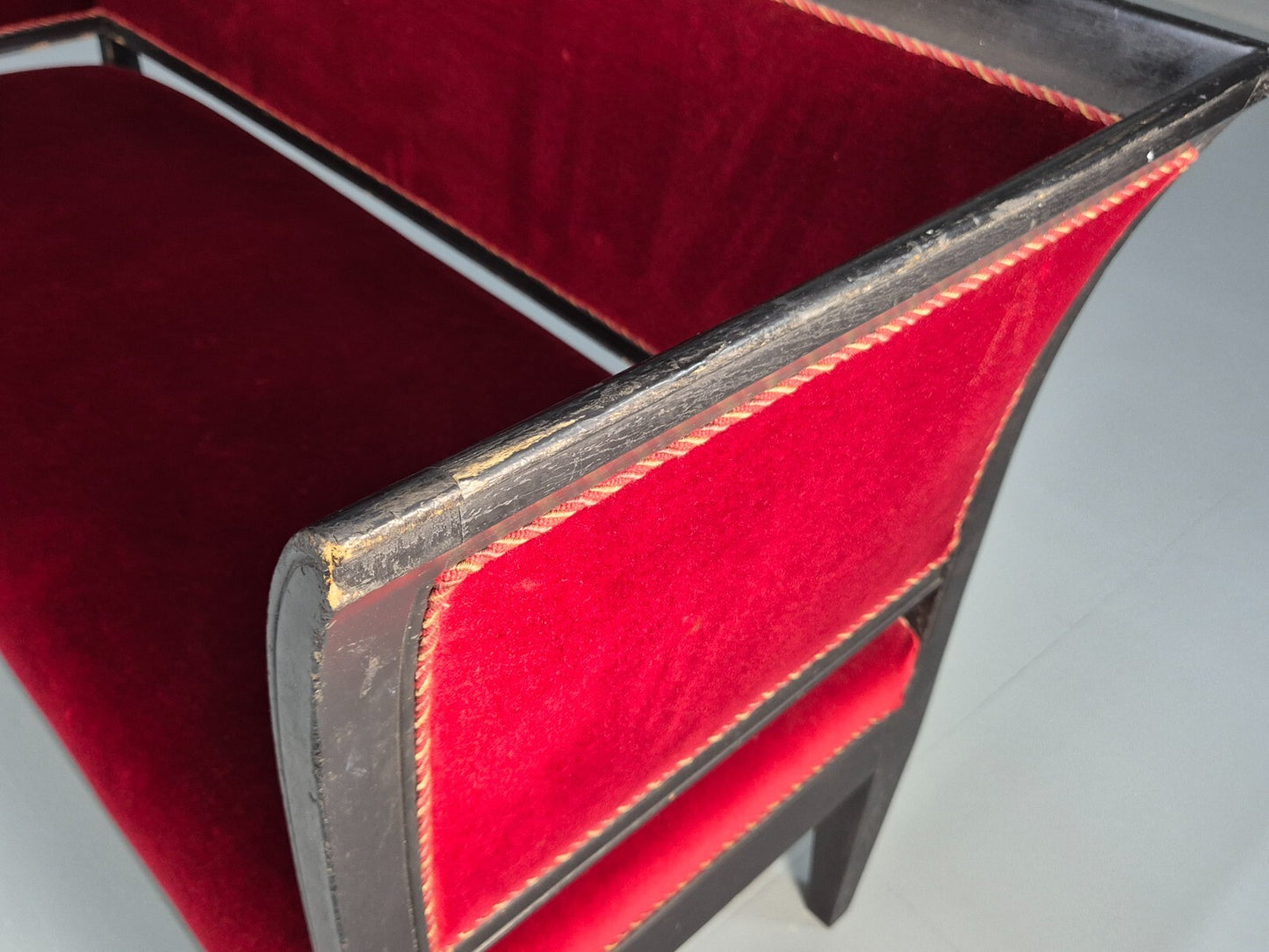Vintage Danish Empire Style Sofa Red Velour Black Frame 1940s EB9632 V2SS - UKDK FURNITURE