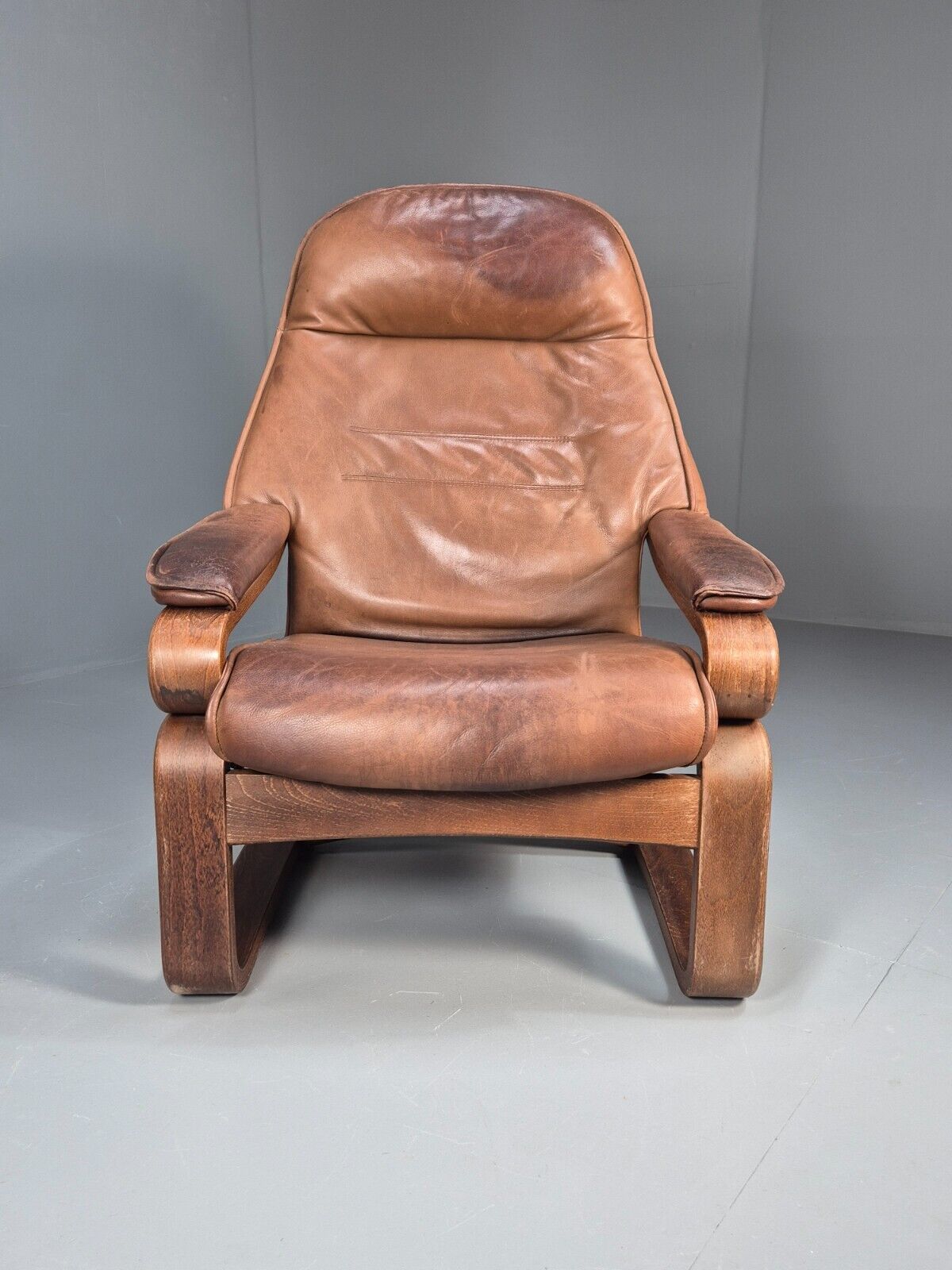 Vintage Danish Lounge Chair Brown Leather Bentwood Reclines Retro EB8783 MBEN - UKDK FURNITURE
