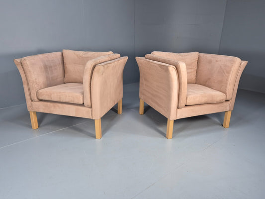 2 Vintage Danish Faux Suede Lounge Chairs By Hurup 1980s Retro MCM EB6829 MNOR - UKDK FURNITURE