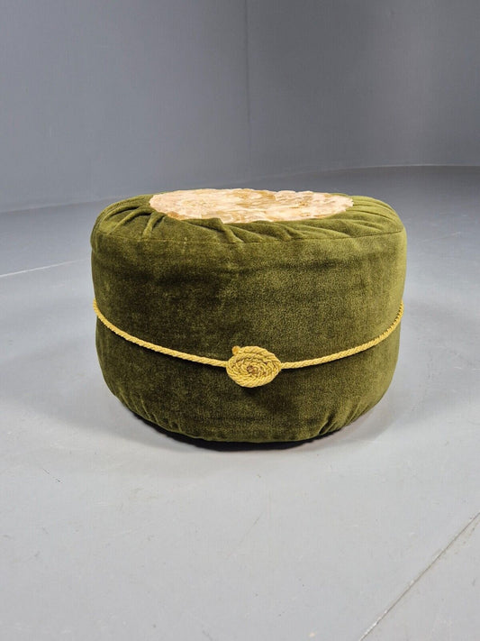 Vintage Footstool Green Velour Floral 1970s Kitsch EB8651 MFOO - UKDK FURNITURE