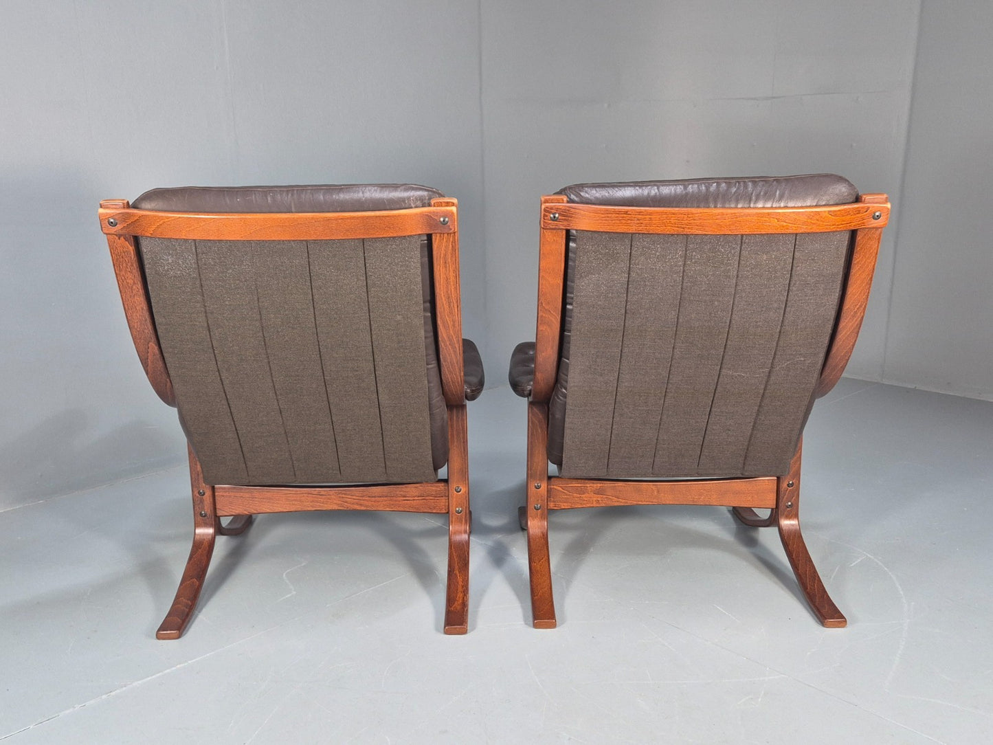 2 vintage Bentwood Leather `lounge Chairs Norway Jon Hjortdal 1970s EB9257 MBEN - UKDK FURNITURE