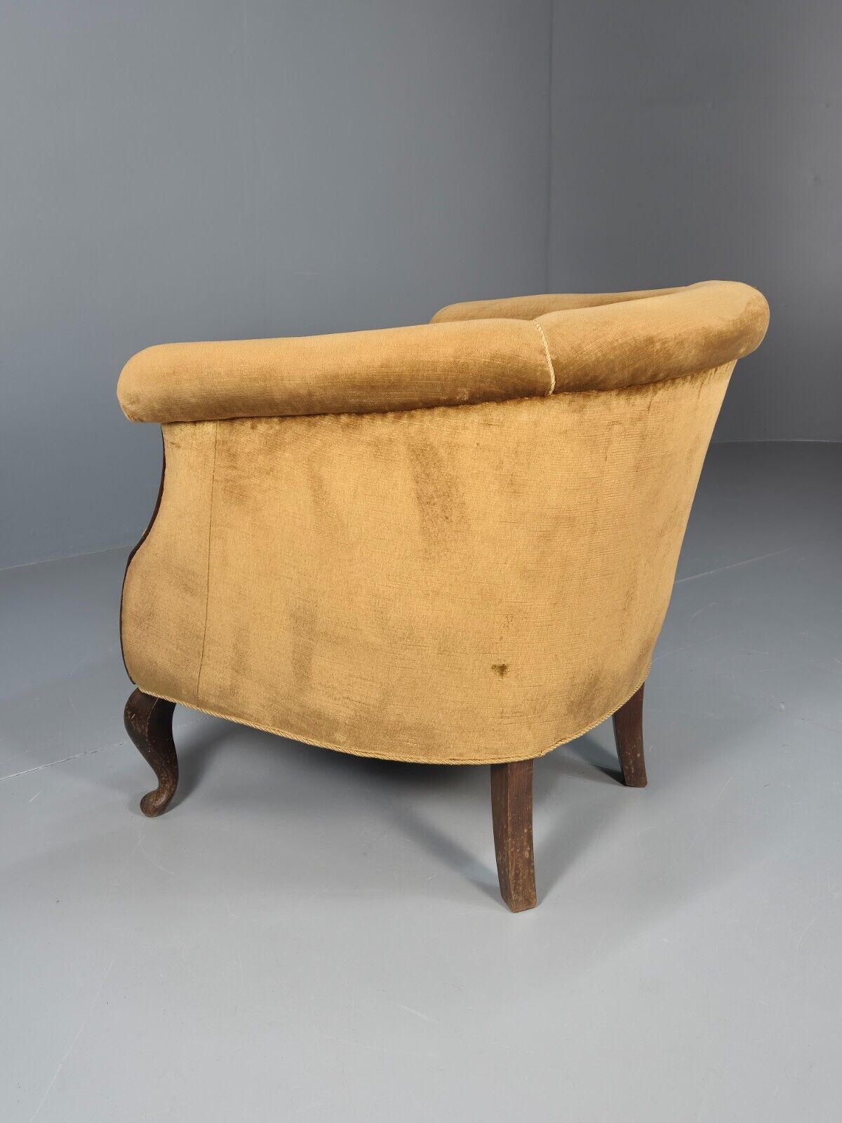 Vintage Danish Deco Era Tub Chair Gold Velour Mahogany 1930s EB9051 VCLO - UKDK FURNITURE