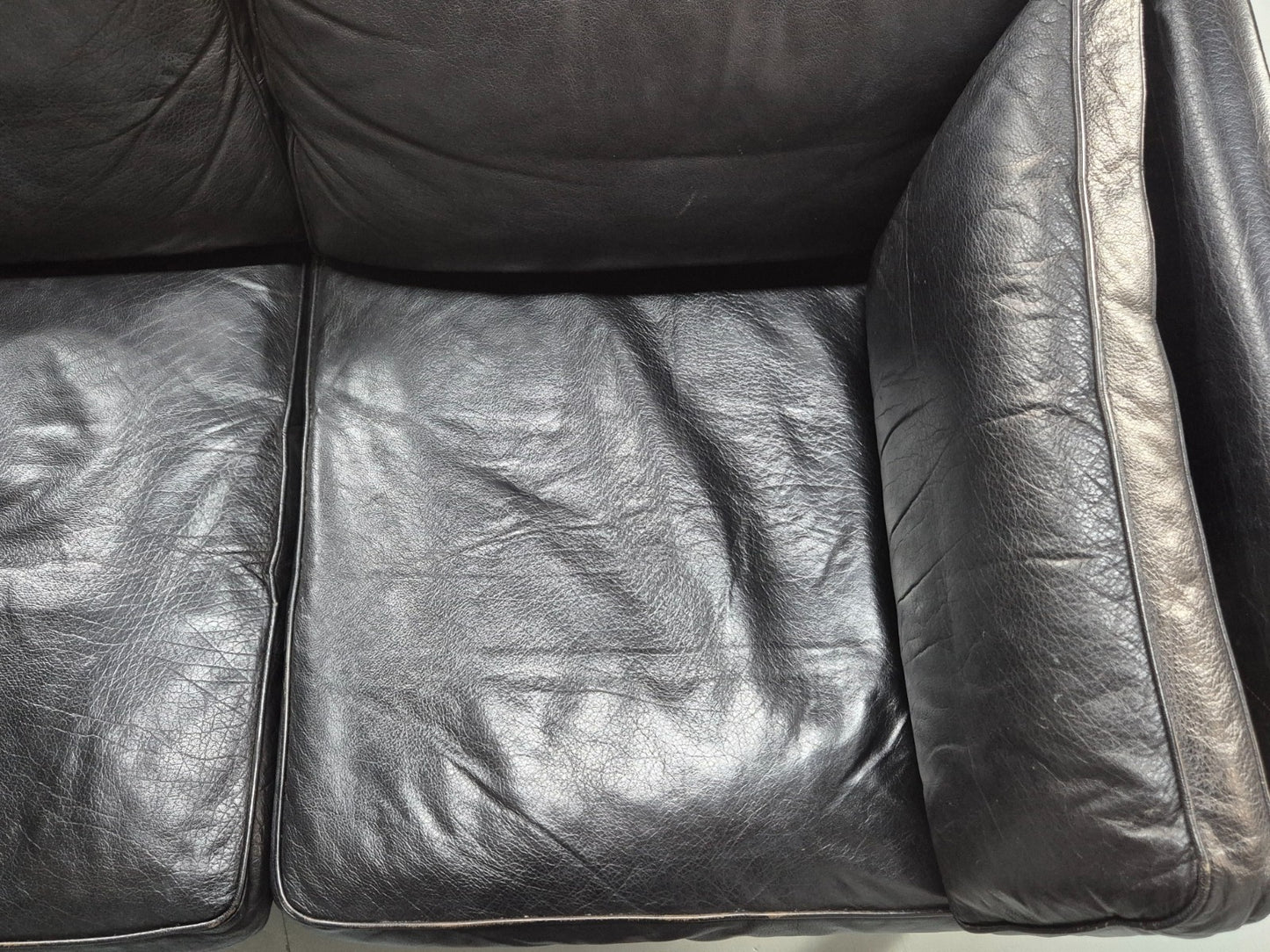 Mid Century Three Seater Sofa Vintage Danish Black Leather Retro EB10114 M3SS20