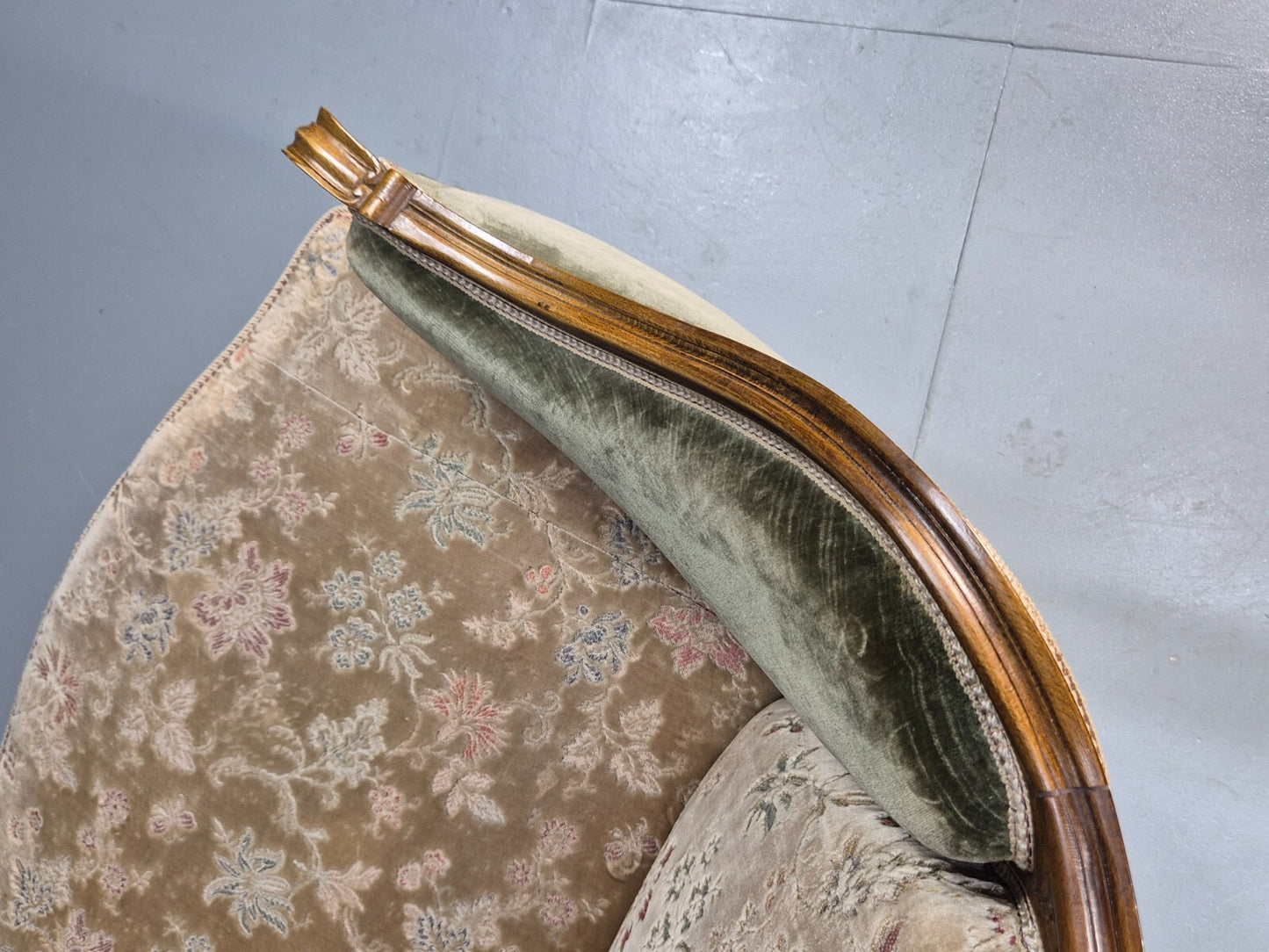 Vintage Danish Rococo Style Settee 3 Seat Green and Brown Floral EB9553 V3SS - UKDK FURNITURE