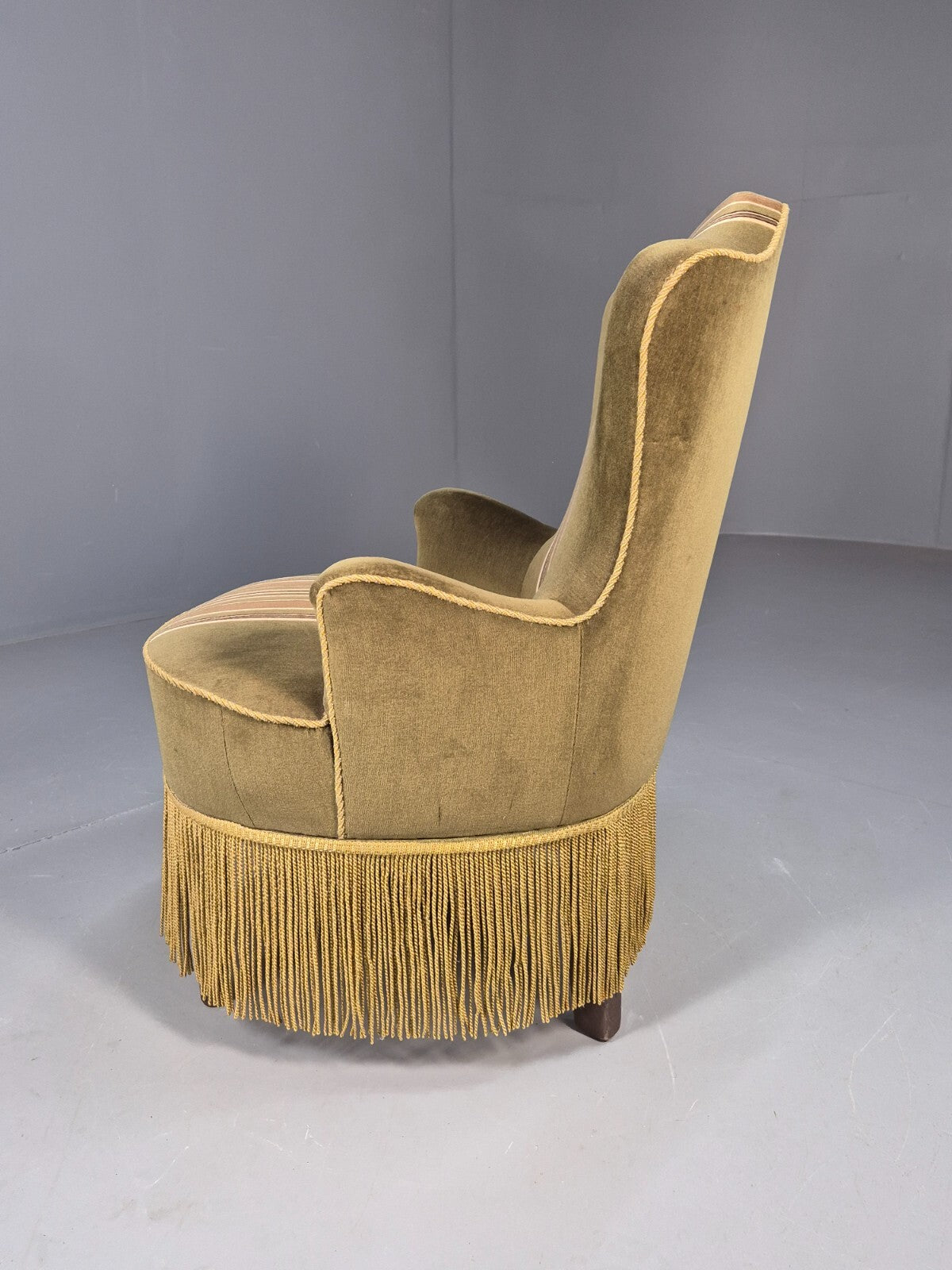 Vintage Danish Cocktail or Bedroom Chair Tassels and Stripes 1950s EB9604 VCLO - UKDK FURNITURE