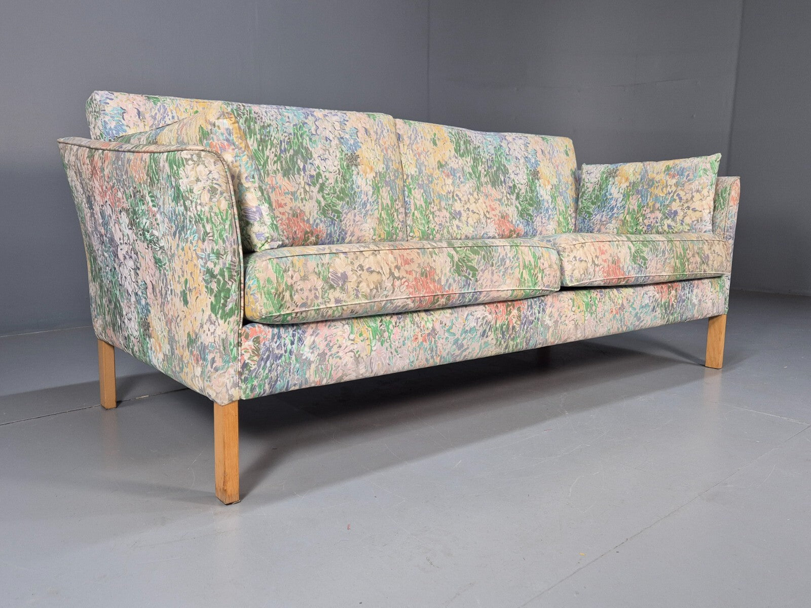 Vintage Two Seater Sofa Danish Mid Century Floral Fabric Beech Legs EB9584 M3SS - UKDK FURNITURE