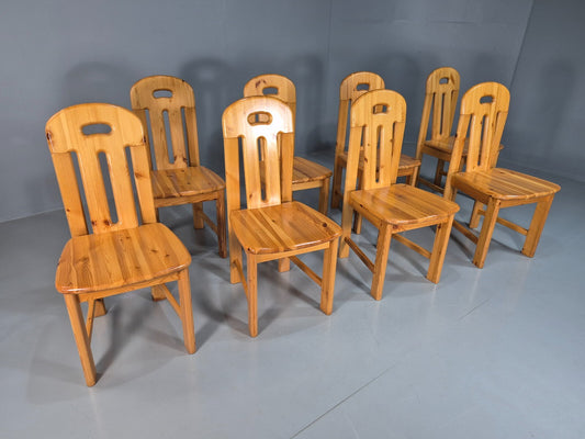 8 Vintage Italian Pine Dining Chairs Effezeta 1970s Brutalist Retro EB7927 MDIN - UKDK FURNITURE