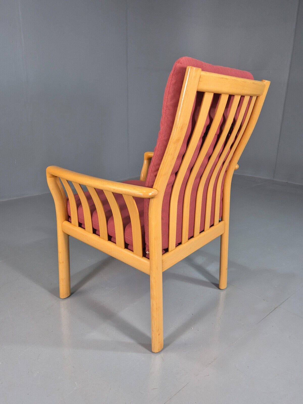 Vintage Danish Lounge Chair Red Cotton Beech Wood Frame 1980s Retro EB7490 MNOR - UKDK FURNITURE