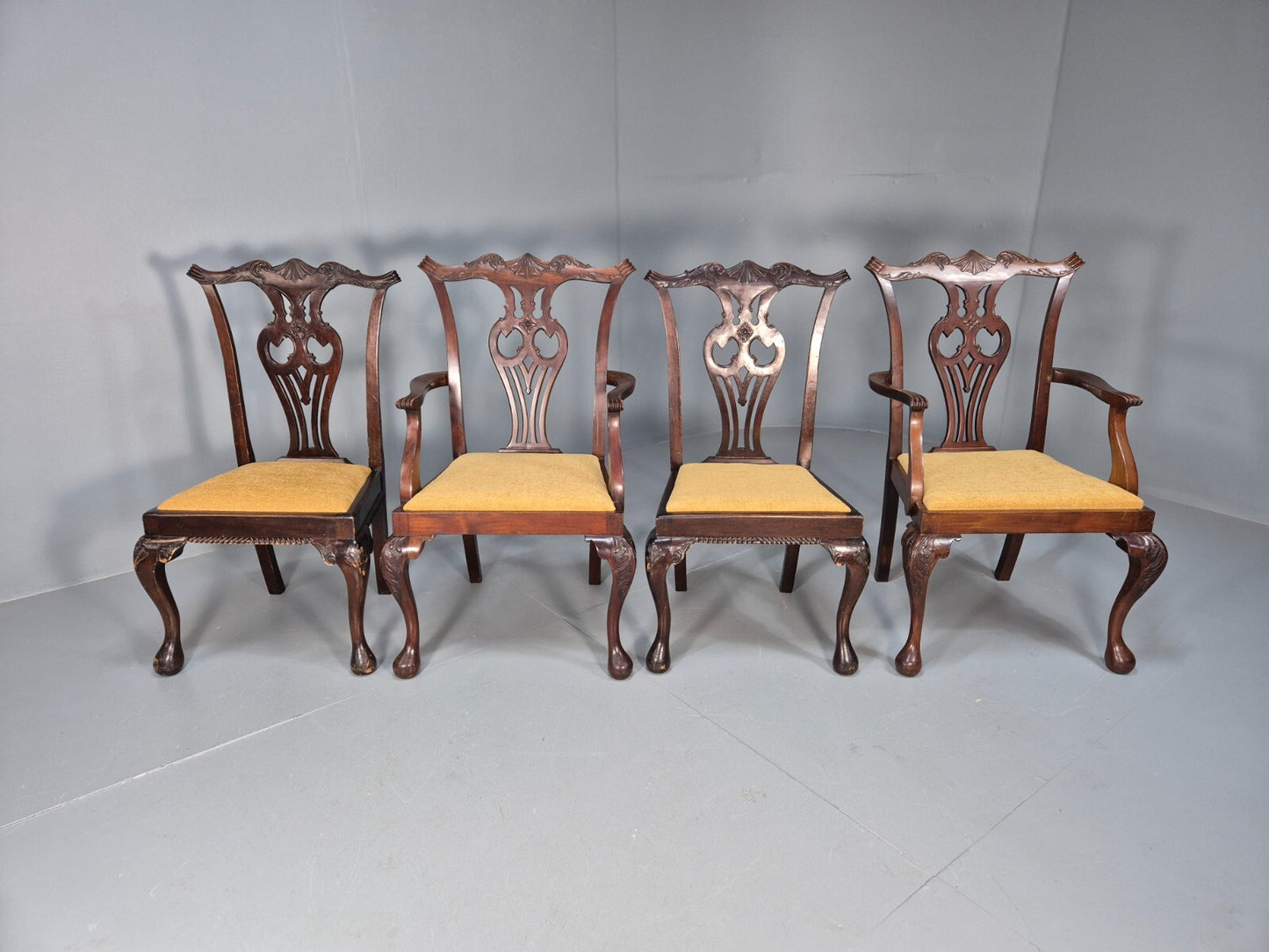 4 Antique Chippendale Revival Mahogany Dining Chairs 1900s EB9480 VDIN - UKDK FURNITURE