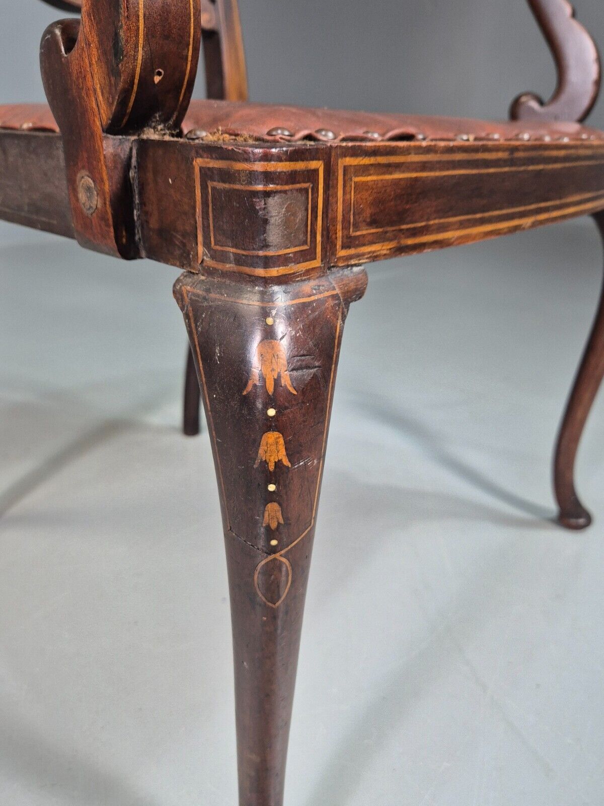 Vintage Elbow Carver Chair Vinyl Mahogany Inlay Antique EB7798 VCAR - UKDK FURNITURE