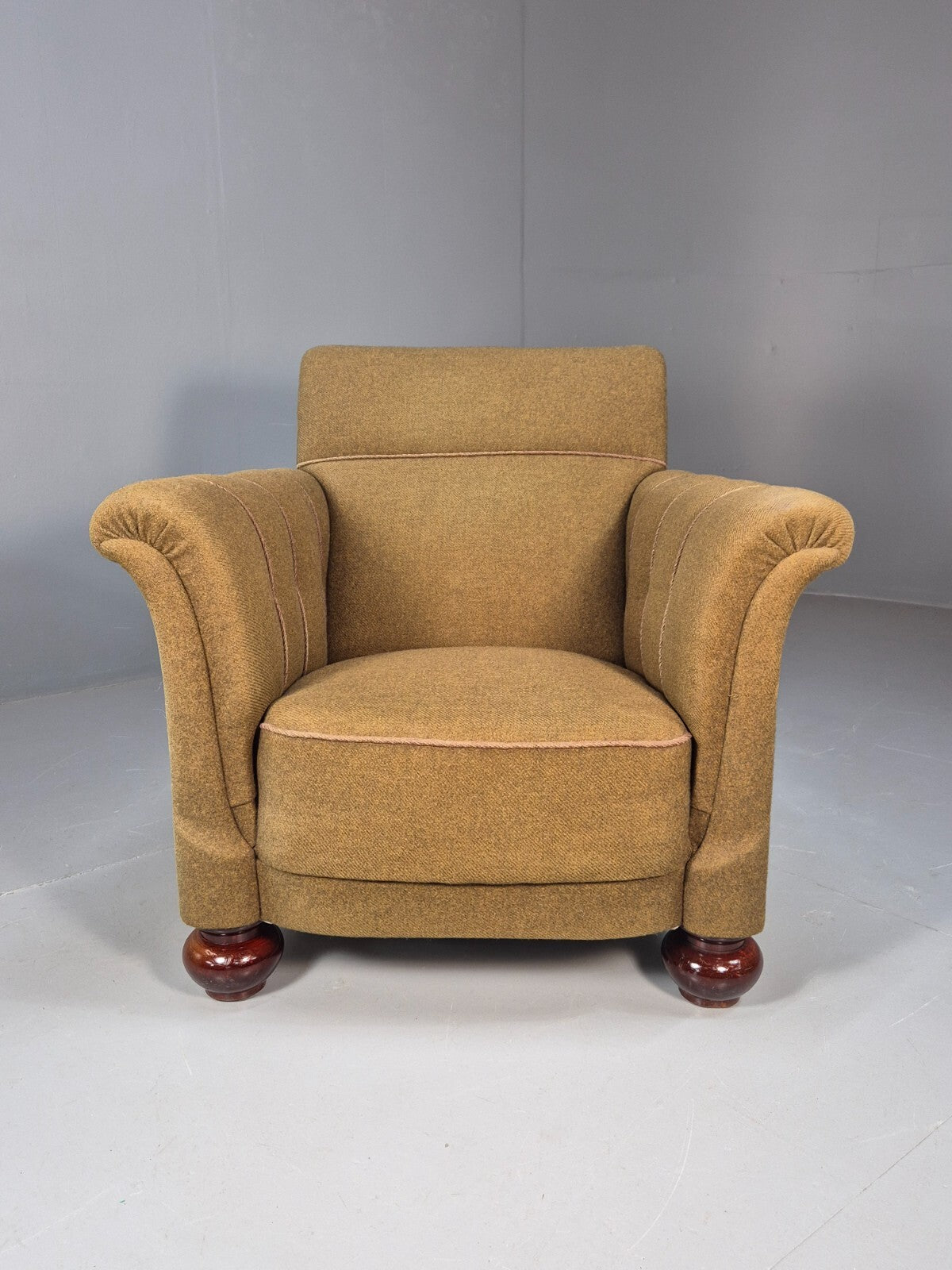 Vintage Danish Lounge Chair Green Wool Upholstery Bun Feet 1920s EB9006 VCLO - UKDK FURNITURE