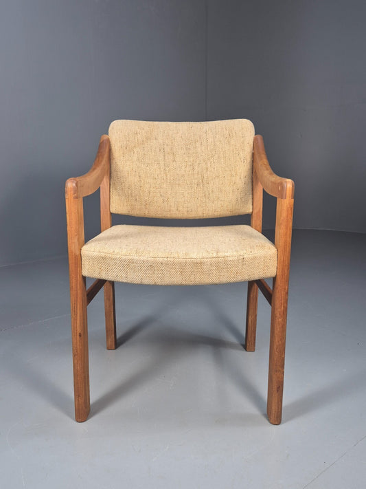 Vintage Danish Elbow Chair Beige Wool Teak Retro MCM 1970s EB9156 MDIN - UKDK FURNITURE