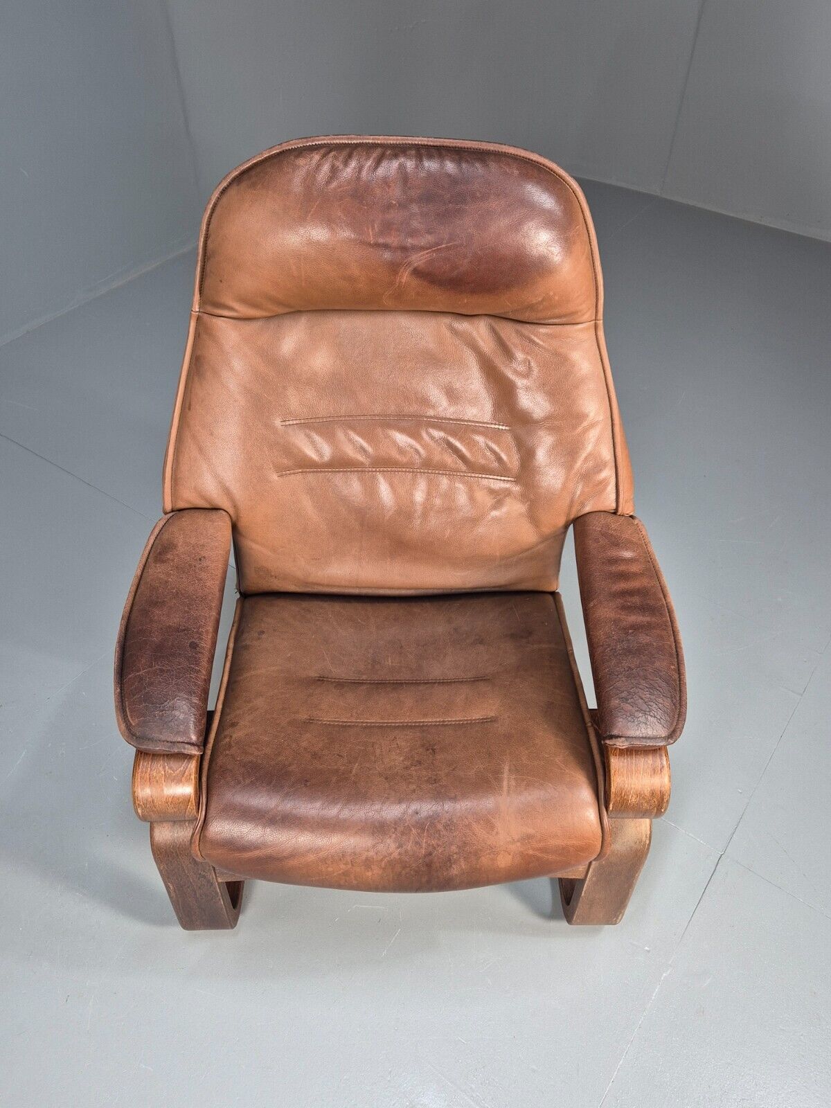 Vintage Danish Lounge Chair Brown Leather Bentwood Reclines Retro EB8783 MBEN - UKDK FURNITURE