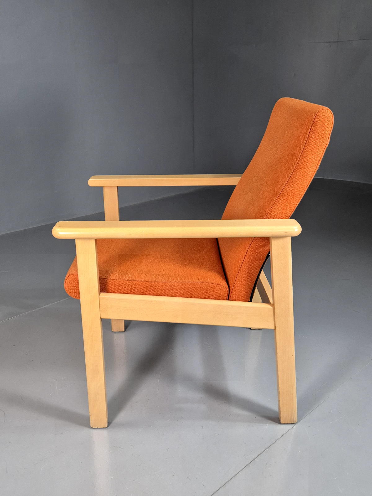 Vintage Danish Elbow Chair Orange Wool Beech Frame 1980s Retro EB7198 MNOR - UKDK FURNITURE