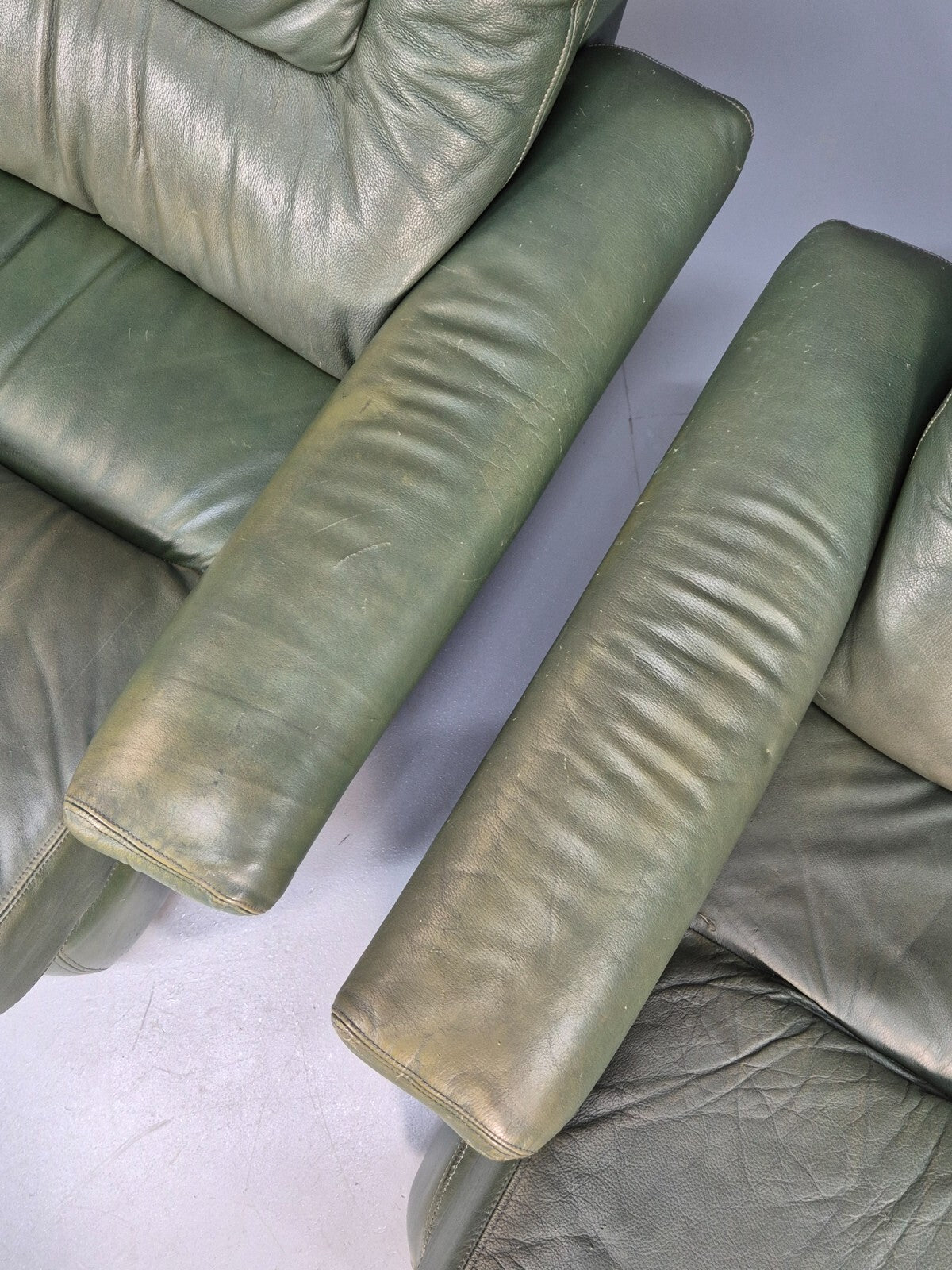 2 Vintage 1970s Green Leather Lounge Chairs Harrods Originally Retro EB9165 MNOR - UKDK FURNITURE