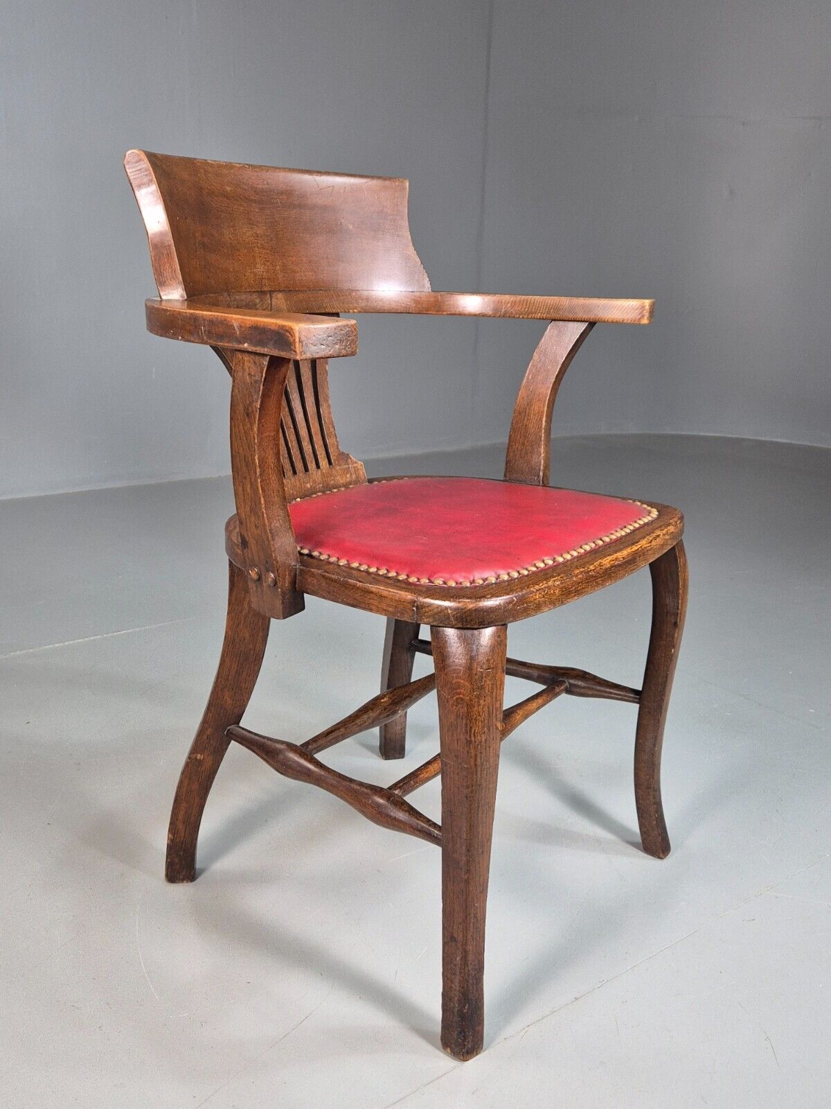 Vintage Elbow Chair Red Leatherette Oak Frame 1950s EB7871a VDIN - UKDK FURNITURE