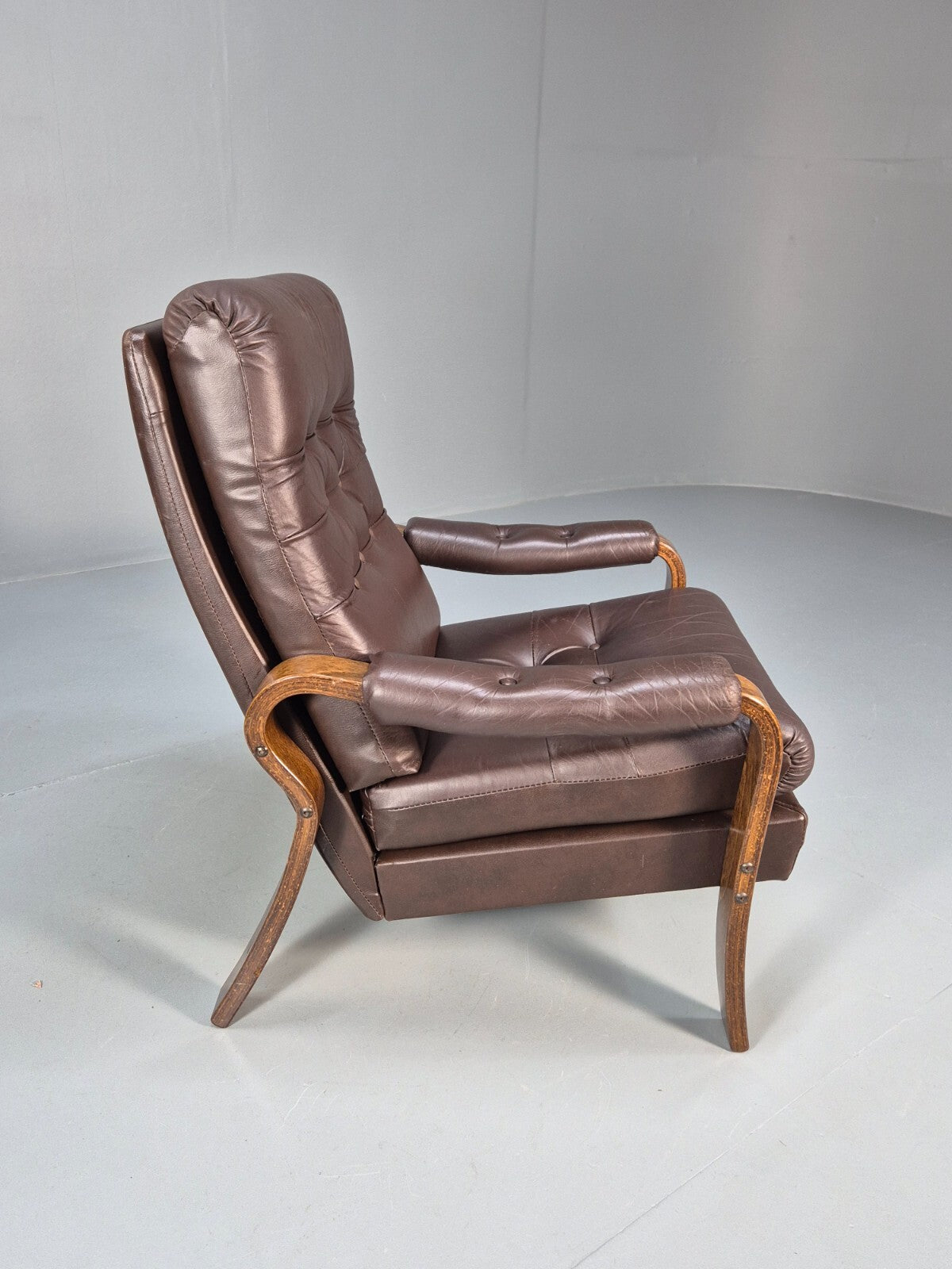 Vintage Danish Brown Leather and Vinyl Chair Bentwood Retro MCM EB9280 MNOR - UKDK FURNITURE