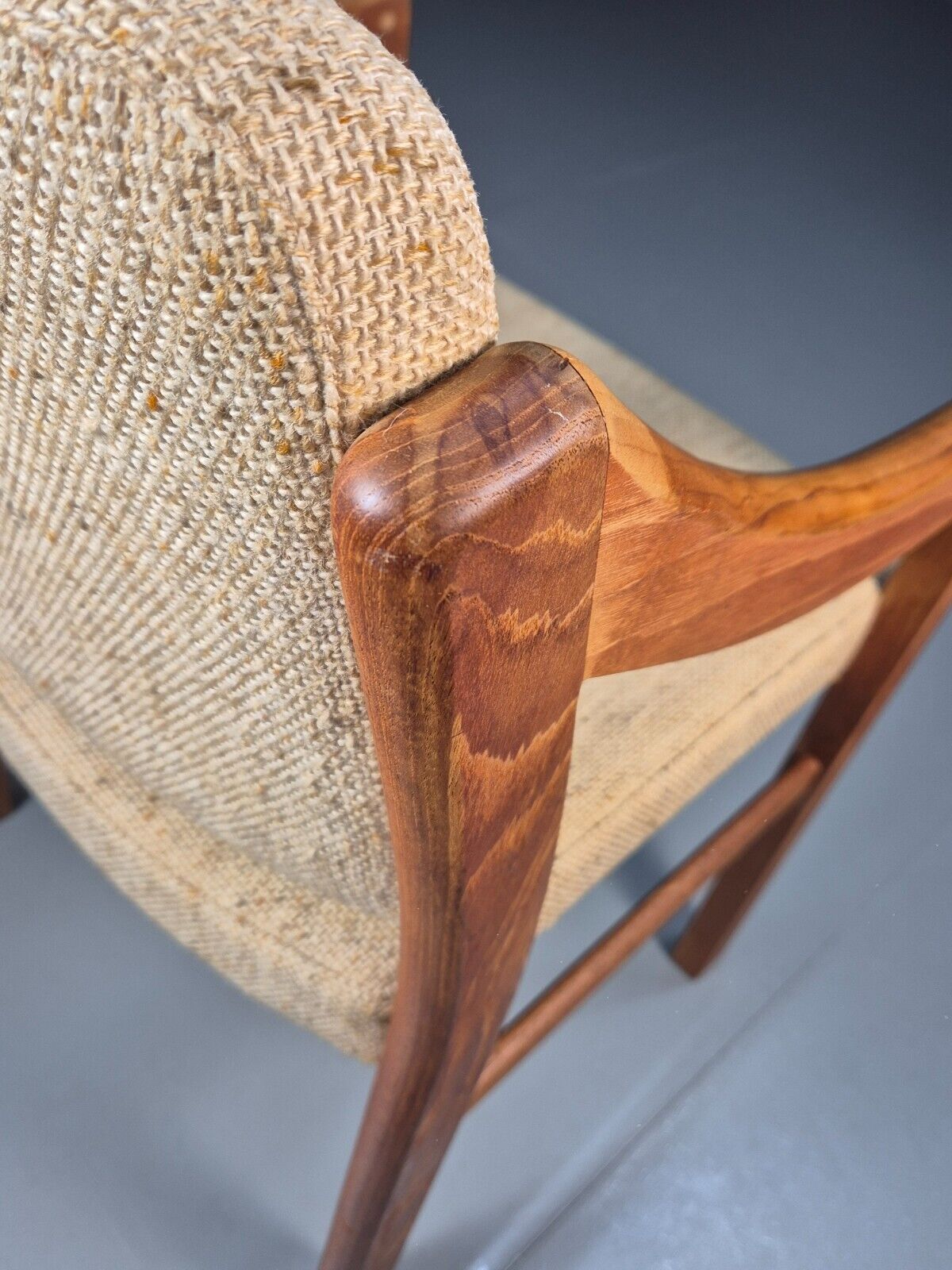 Vintage Danish Elbow Chair Beige Wool Teak Retro MCM 1970s EB9156 MDIN - UKDK FURNITURE